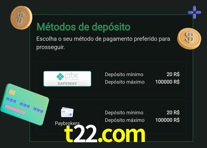 O cassino t22.com oferece uma grande variedade de métodos de pagamento
